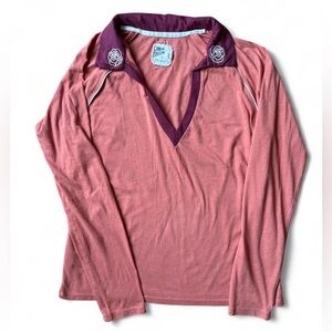 Camp Collection x Free People long sleeve polo top medium with rose embroidery